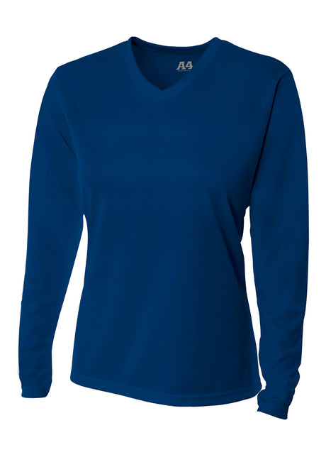 A4 Womens Long Sleeve V-Neck Bird's Eye Mesh Tee A4