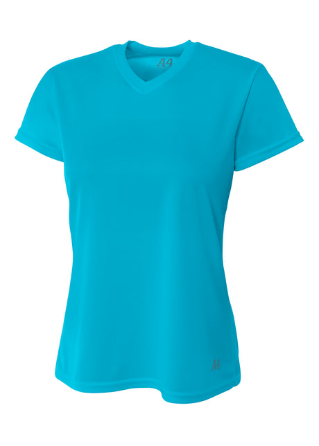 A4 Womens Short Sleeve V-Neck Bird's Eye Mesh Tee A4