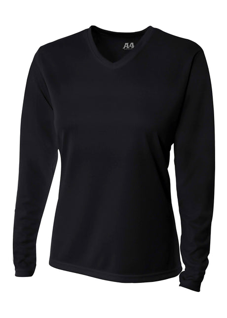 A4 Womens Long Sleeve V-Neck Bird's Eye Mesh Tee A4