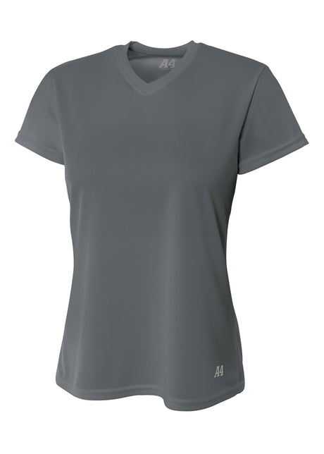 A4 Womens Short Sleeve V-Neck Bird's Eye Mesh Tee A4