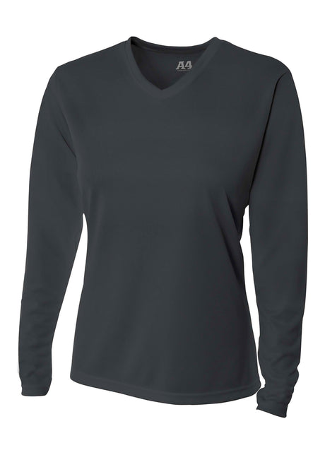 A4 Womens Long Sleeve V-Neck Bird's Eye Mesh Tee A4