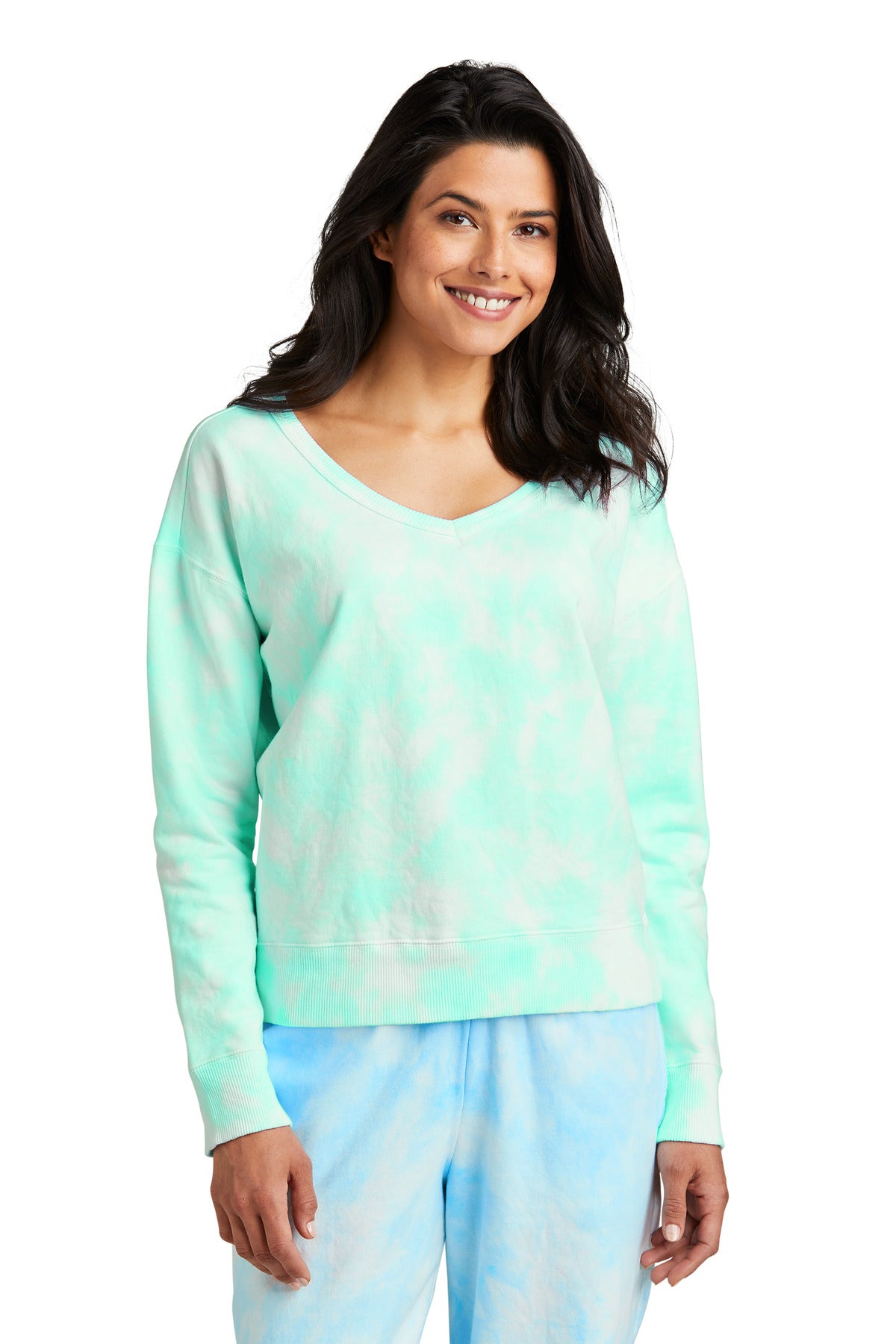 Port & Company Ladies Beach Wash Cloud Tie-Dye V-Neck Sweatshirt LPC140V Port & Company