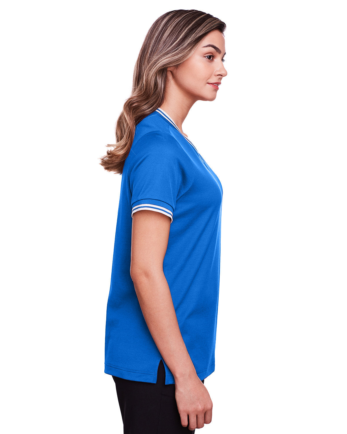 Devon & Jones Ladies' CrownLux Performance™ Plaited Tipped V-Neck Polo Devon & Jones