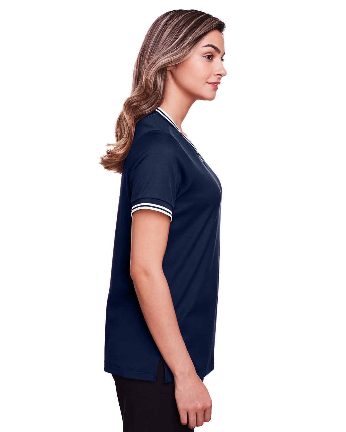 Devon & Jones Ladies' CrownLux Performance™ Plaited Tipped V-Neck Polo Devon & Jones