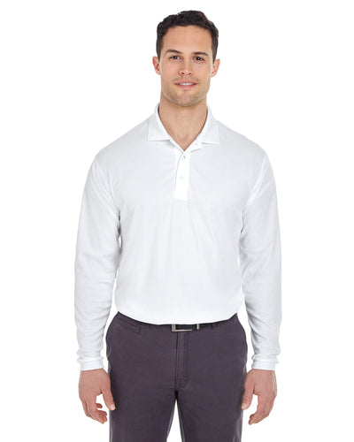UltraClub Adult Cool & Dry Long-Sleeve Mesh Piqué Polo