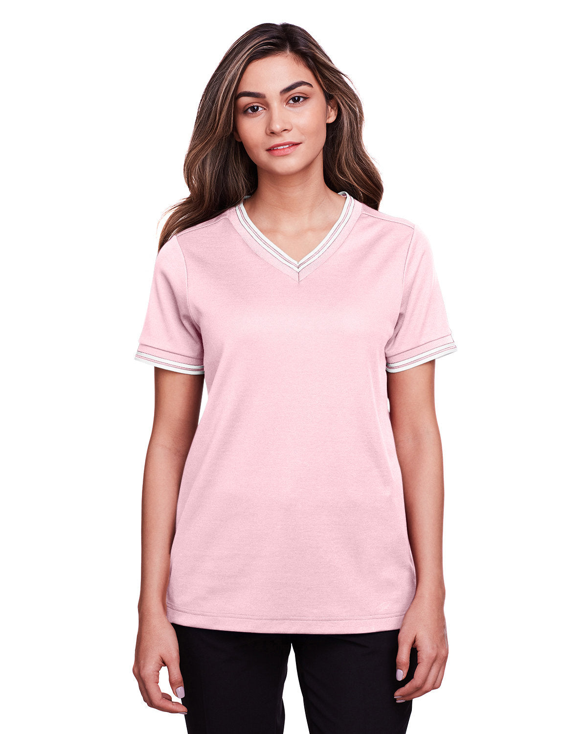 Devon & Jones Ladies' CrownLux Performance™ Plaited Tipped V-Neck Polo Devon & Jones