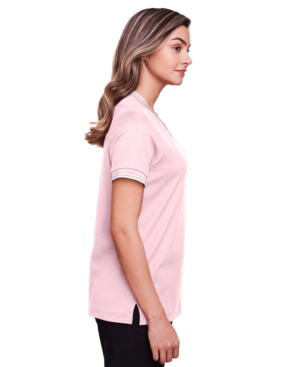 Devon & Jones Ladies' CrownLux Performance™ Plaited Tipped V-Neck Polo Devon & Jones