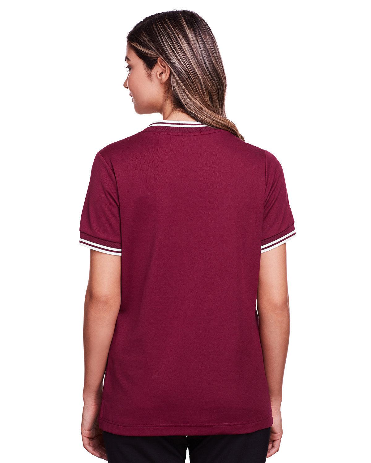 Devon & Jones Ladies' CrownLux Performance™ Plaited Tipped V-Neck Polo Devon & Jones