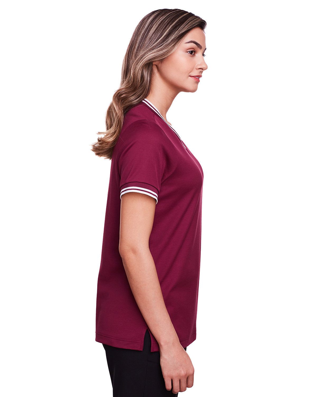 Devon & Jones Ladies' CrownLux Performance™ Plaited Tipped V-Neck Polo Devon & Jones