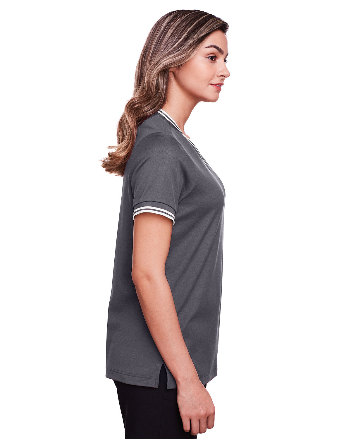 Devon & Jones Ladies' CrownLux Performance™ Plaited Tipped V-Neck Polo Devon & Jones