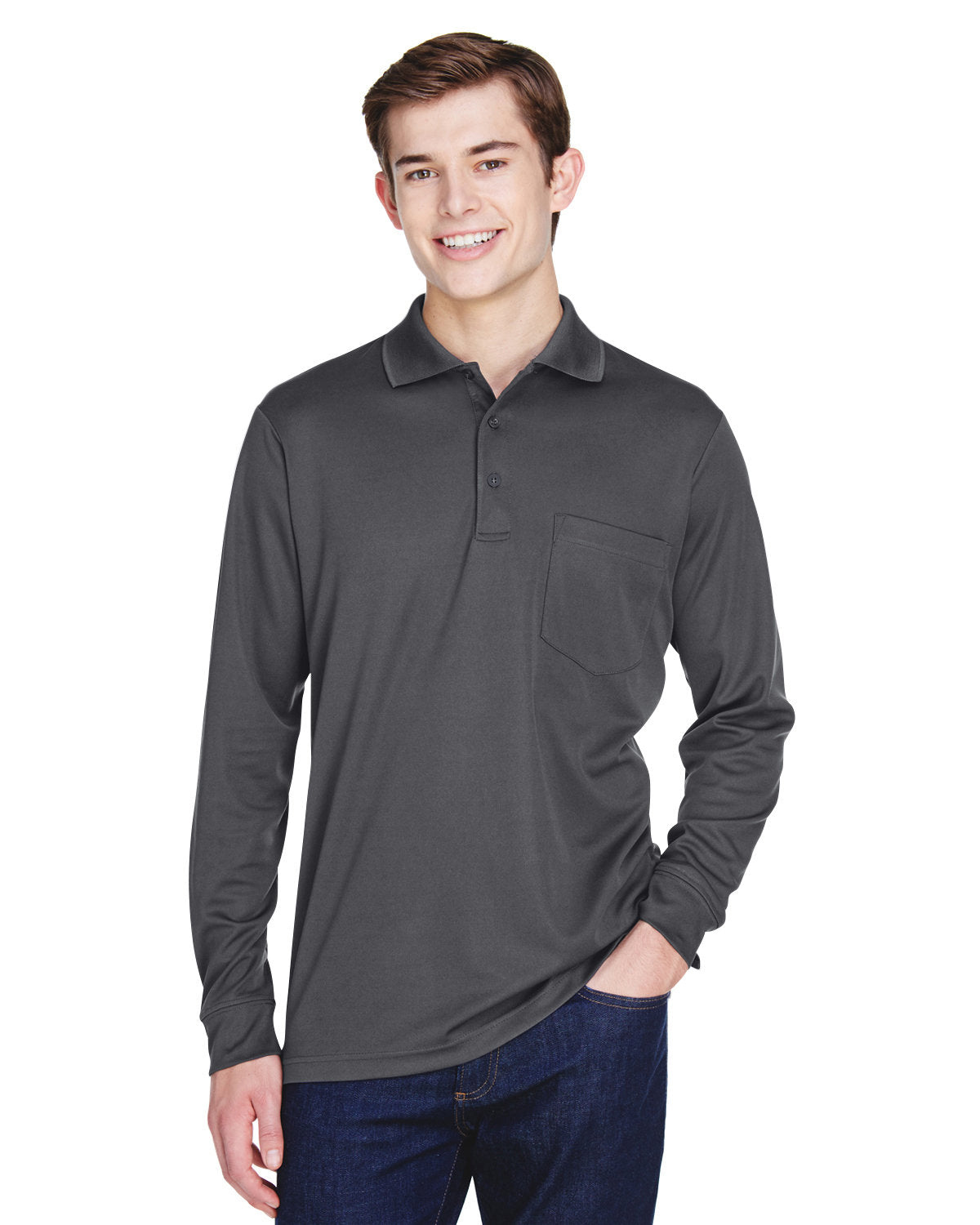 CORE365 Adult Pinnacle Performance Long-Sleeve Piqué Polo with Pocket CORE365