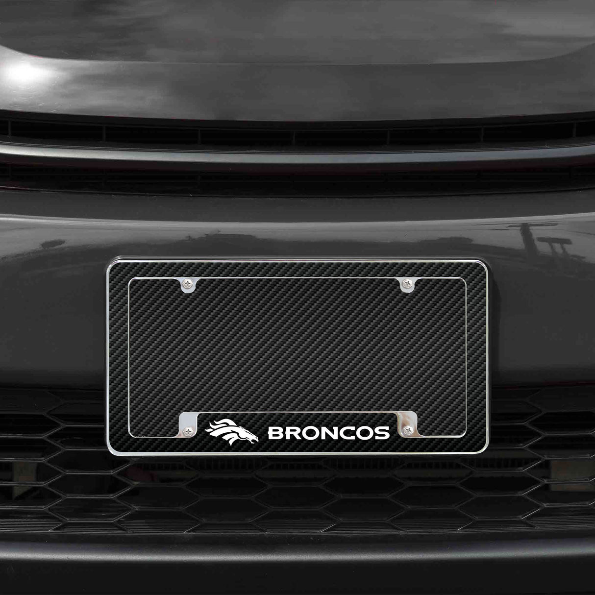 Rico Industries NFL  Denver Broncos Black 12" x 6" Chrome License Plate Frame-1