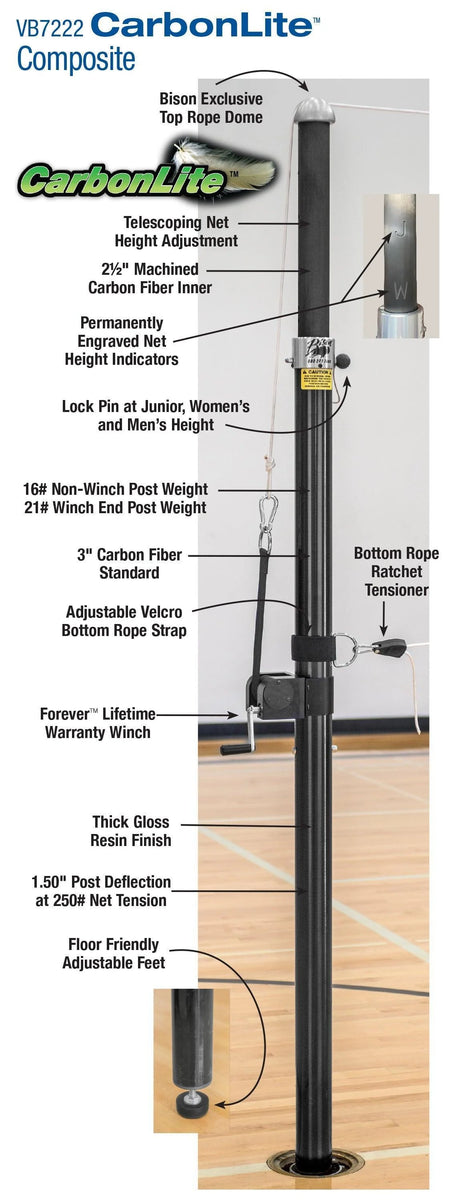 Bison CarbonLite Composite Volleyball System without Padding Volleyball Nets & Court Equipment All