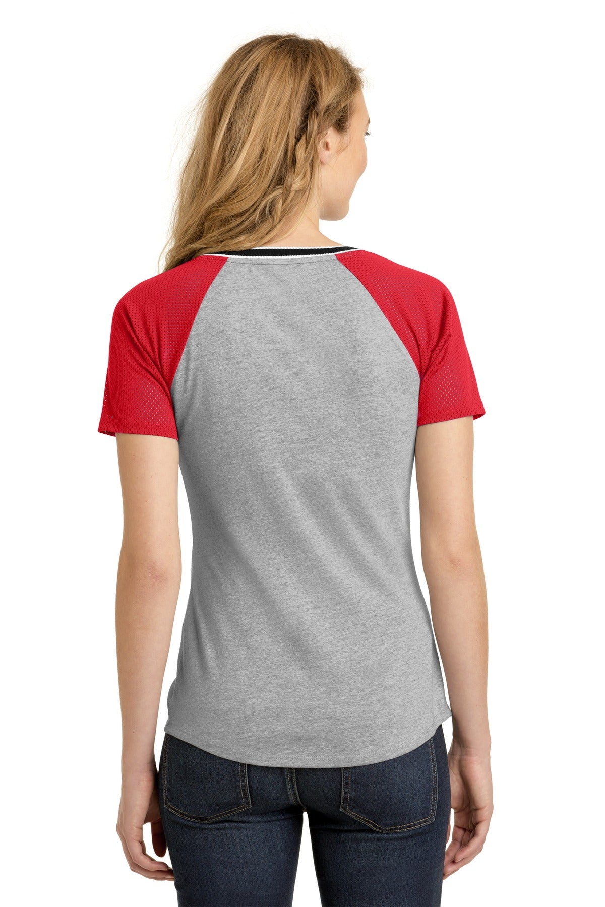 District Juniors Mesh Sleeve V-Neck Tee. DT276 District