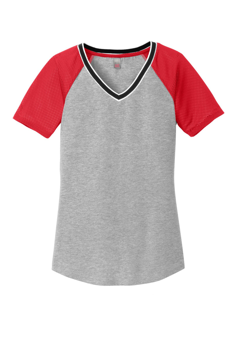 District Juniors Mesh Sleeve V-Neck Tee. DT276