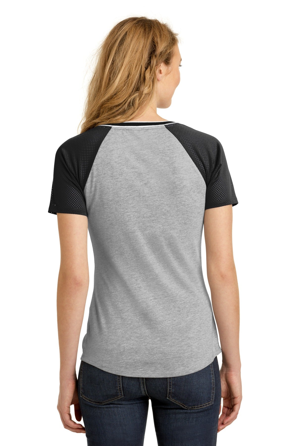 District Juniors Mesh Sleeve V-Neck Tee. DT276 District