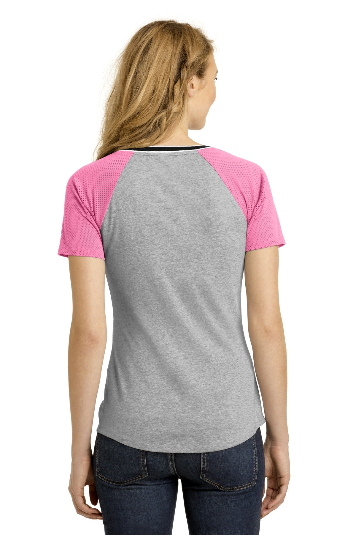 District Juniors Mesh Sleeve V-Neck Tee. DT276 District