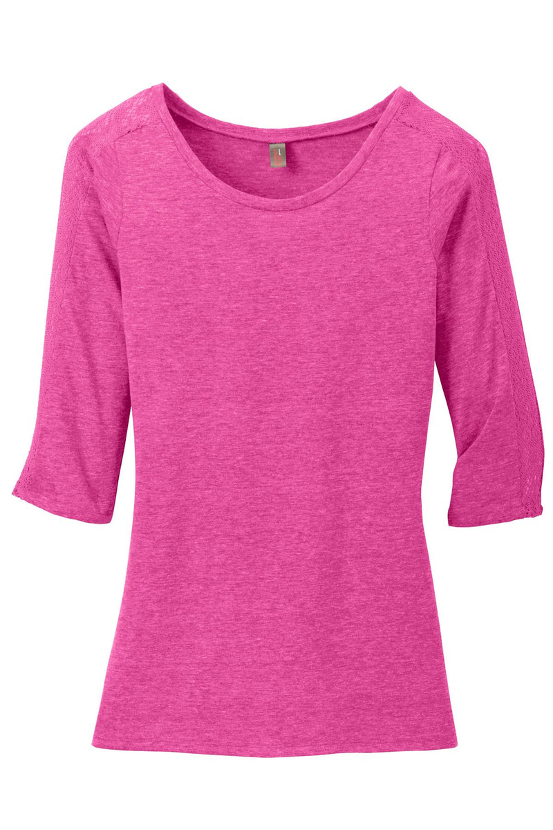 District Made Ladies Tri-Blend Lace 3/4-Sleeve Tee. DM444