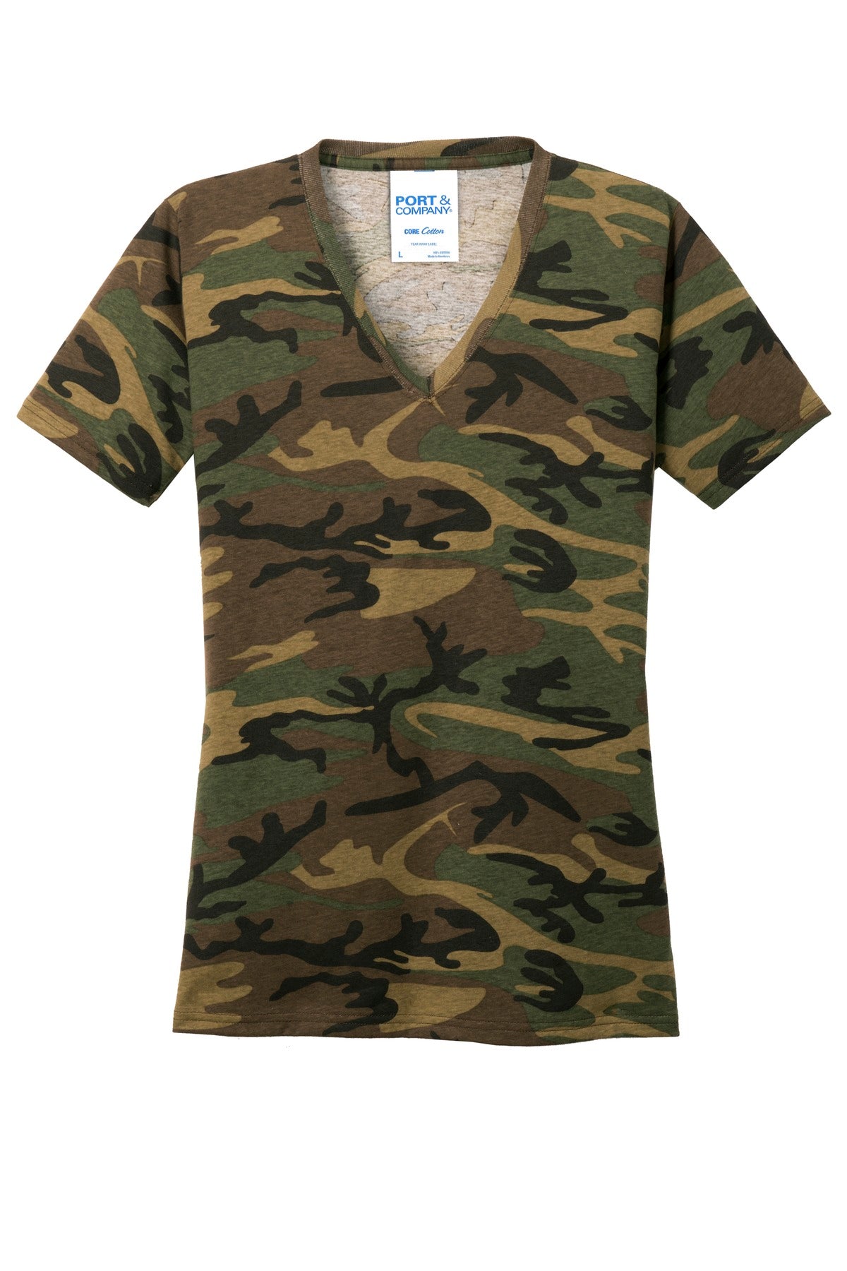 Port & Company Ladies Core Cotton Camo V-Neck Tee. LPC54VC Port & Company