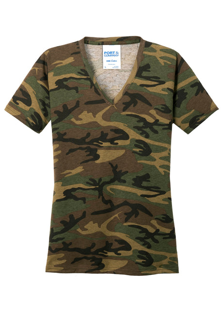 Port & Company Ladies Core Cotton Camo V-Neck Tee. LPC54VC Port & Company