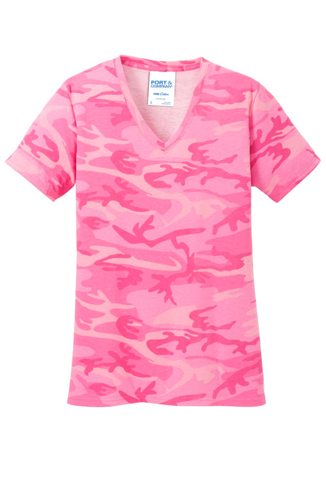 Port & Company Ladies Core Cotton Camo V-Neck Tee. LPC54VC Port & Company