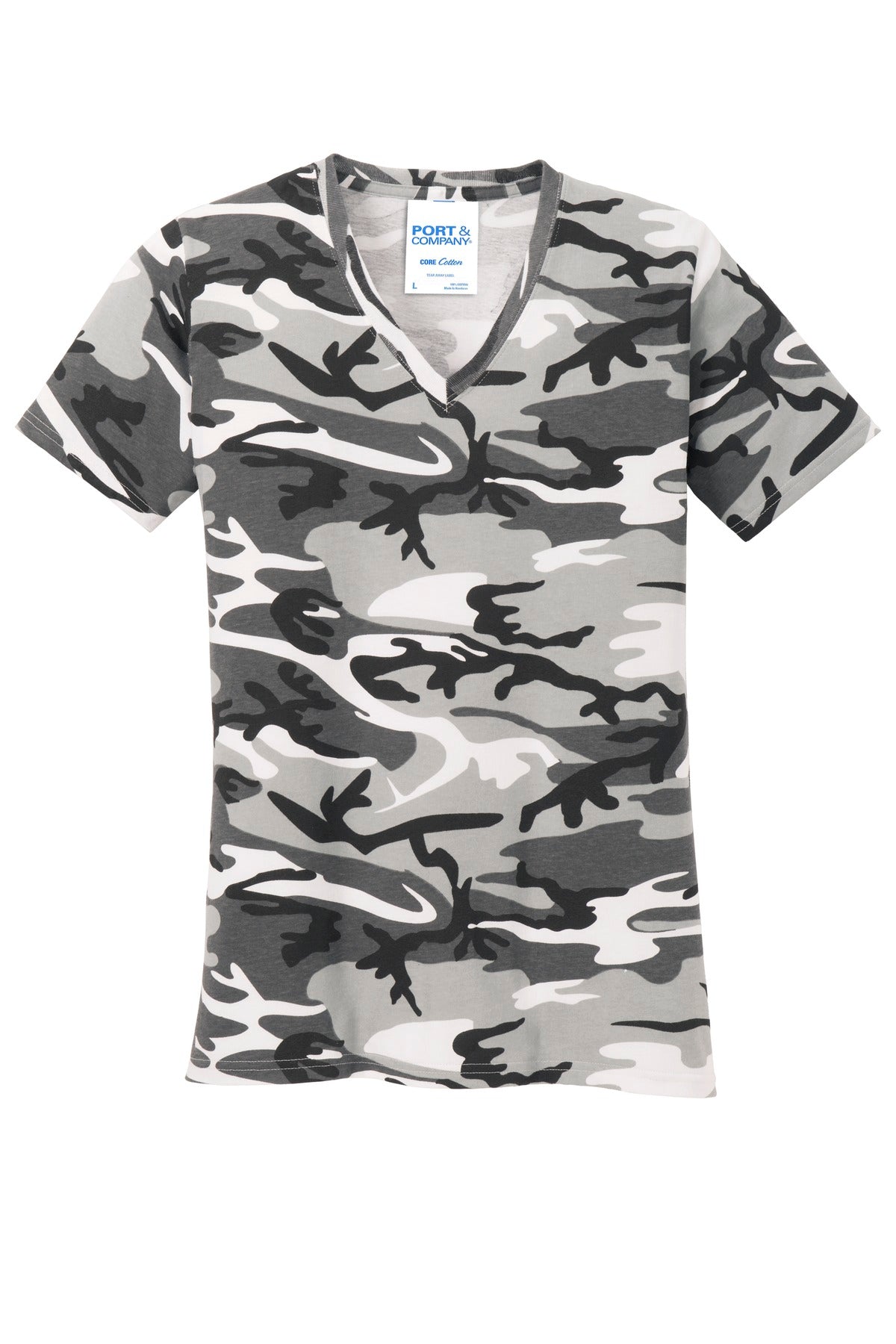 Port & Company Ladies Core Cotton Camo V-Neck Tee. LPC54VC Port & Company