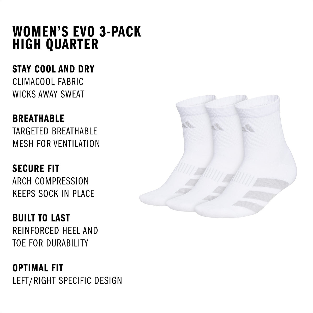 adidas Women's EVO 3-Pack High Quarter Sock-2