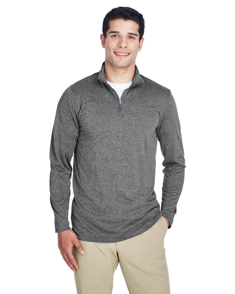 UltraClub Men's Cool & Dry Heathered Performance Quarter-Zip UltraClub