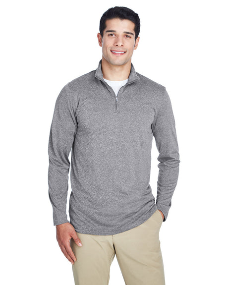 UltraClub Men's Cool & Dry Heathered Performance Quarter-Zip UltraClub