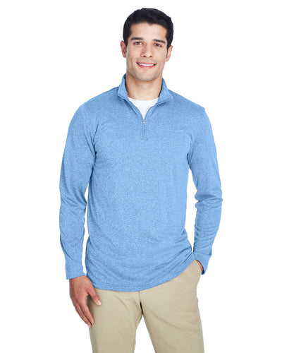 UltraClub Men's Cool & Dry Heathered Performance Quarter-Zip