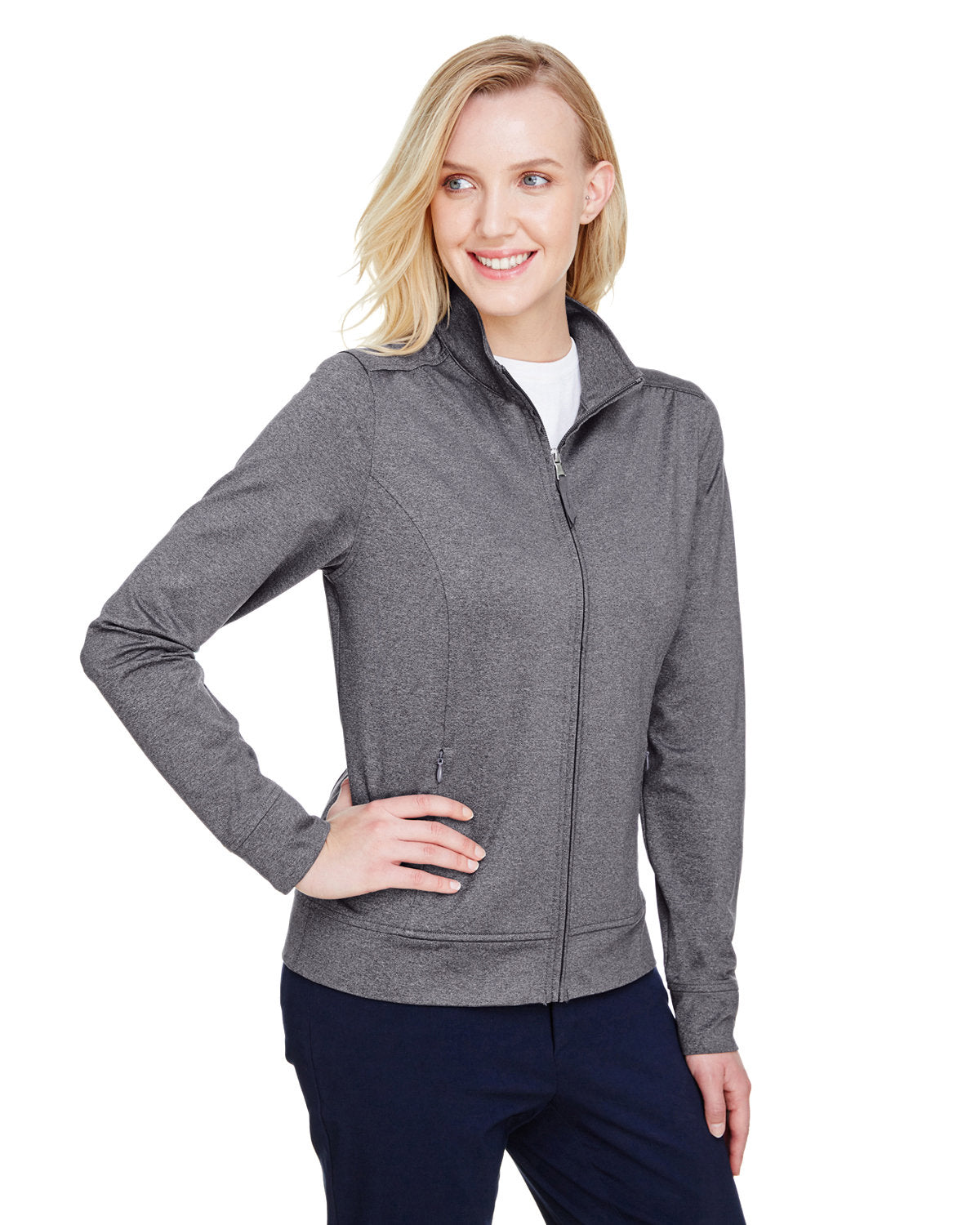 UltraClub Ladies' Navigator Heather Performance Full-Zip UltraClub