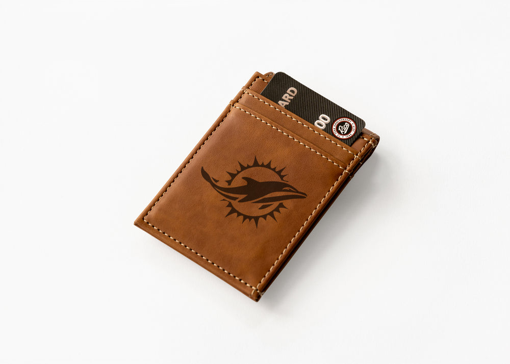 NFL Miami Dolphins Laser Engraved Front Pocket Wallet Fan Gear NFL Miami Dolphins
