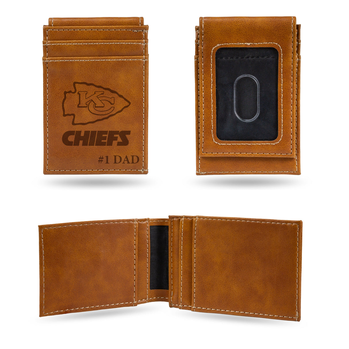 NFL Kansas City Chiefs Laser Engraved Front Pocket Wallet Fan Gear NFL Kansas City Chiefs