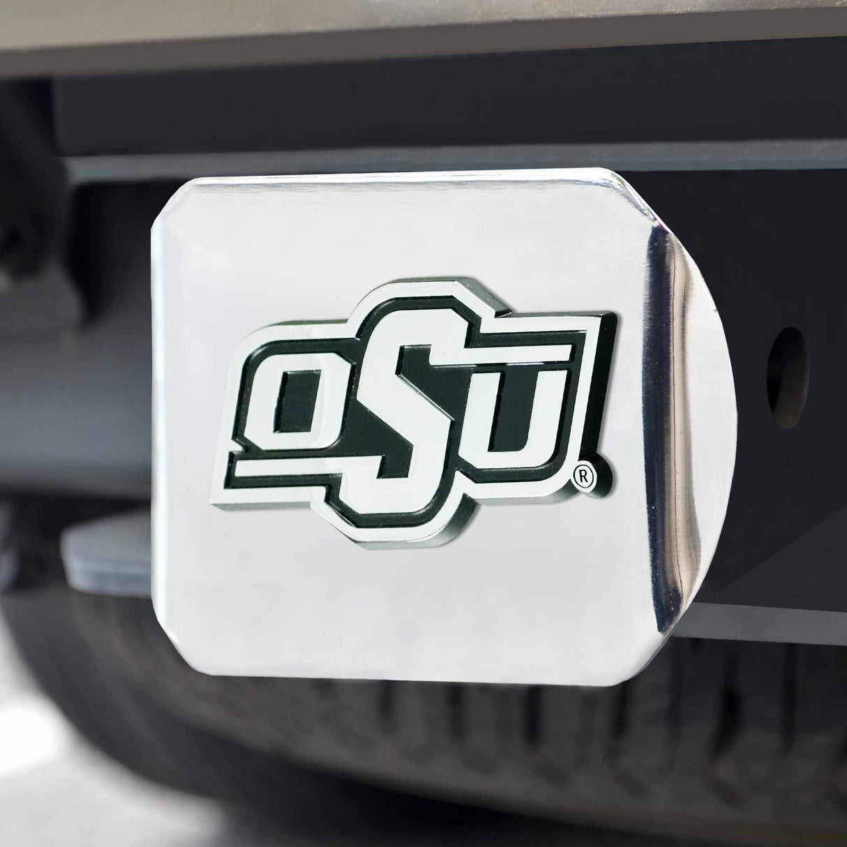 Fanmats Oklahoma State Cowboys Chrome Metal Hitch Cover with Chrome Metal 3D Emblem Fan Gear NCAA Oklahoma State Cowboys