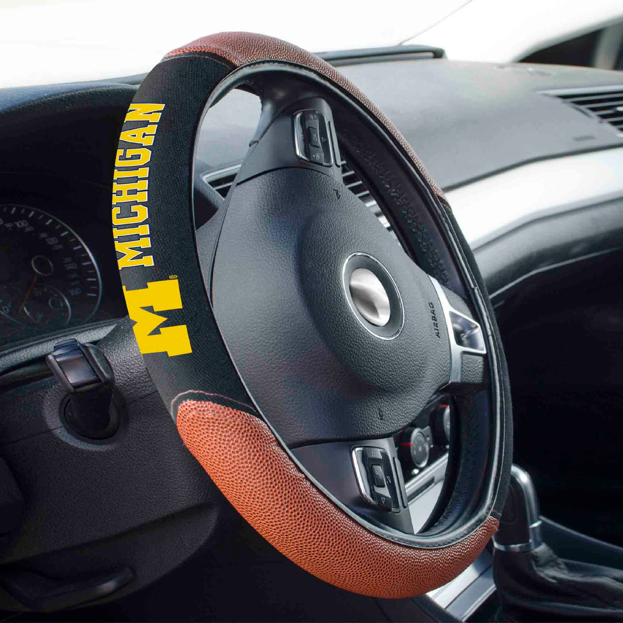 Fanmats Michigan Wolverines Football Grip Steering Wheel Cover 15" Diameter