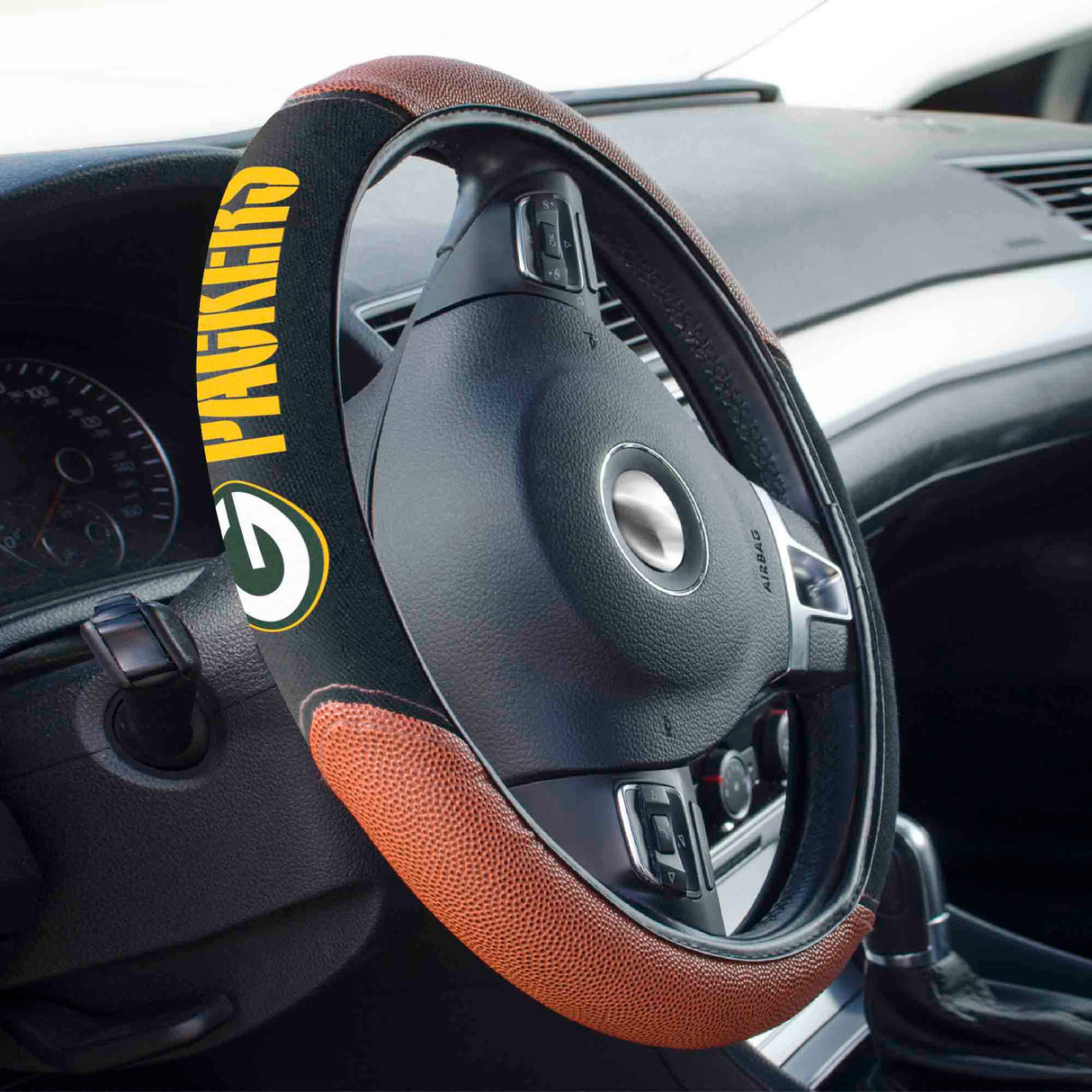 Fanmats Green Bay Packers Football Grip Steering Wheel Cover 15" Diameter