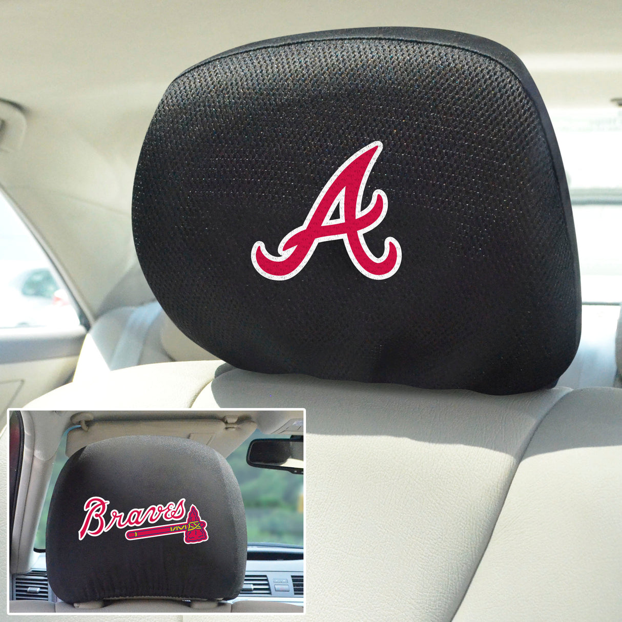 Fanmats Atlanta Braves Embroidered Head Rest Cover Set - 2 Pieces