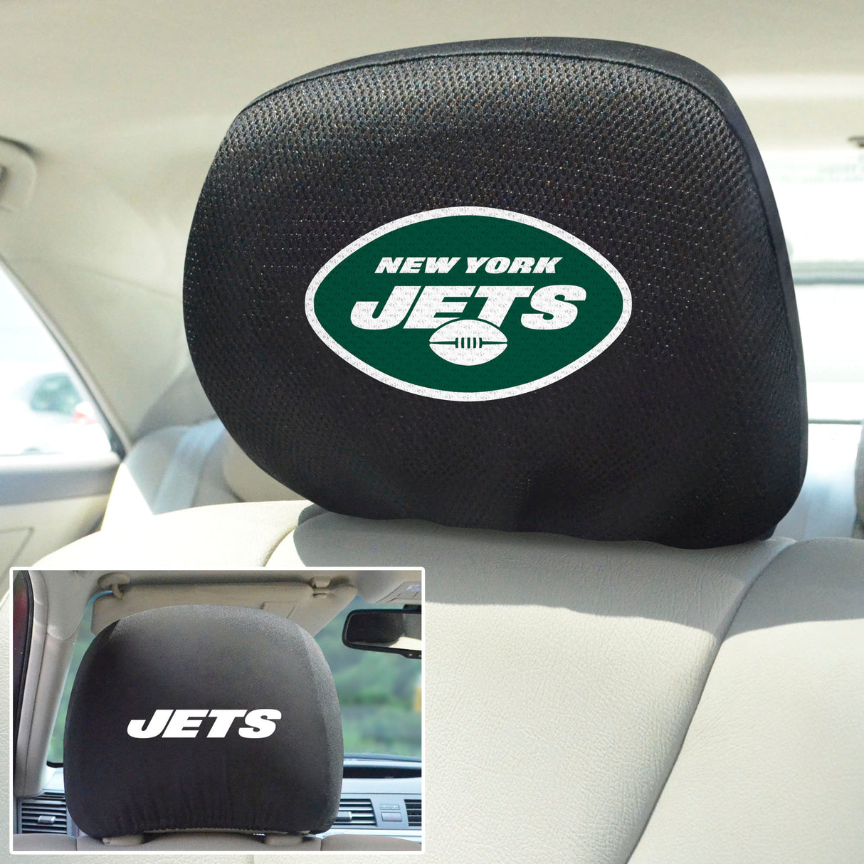 Fanmats New York Jets Embroidered Head Rest Cover Set - 2 Pieces Fan Gear NFL New York Jets