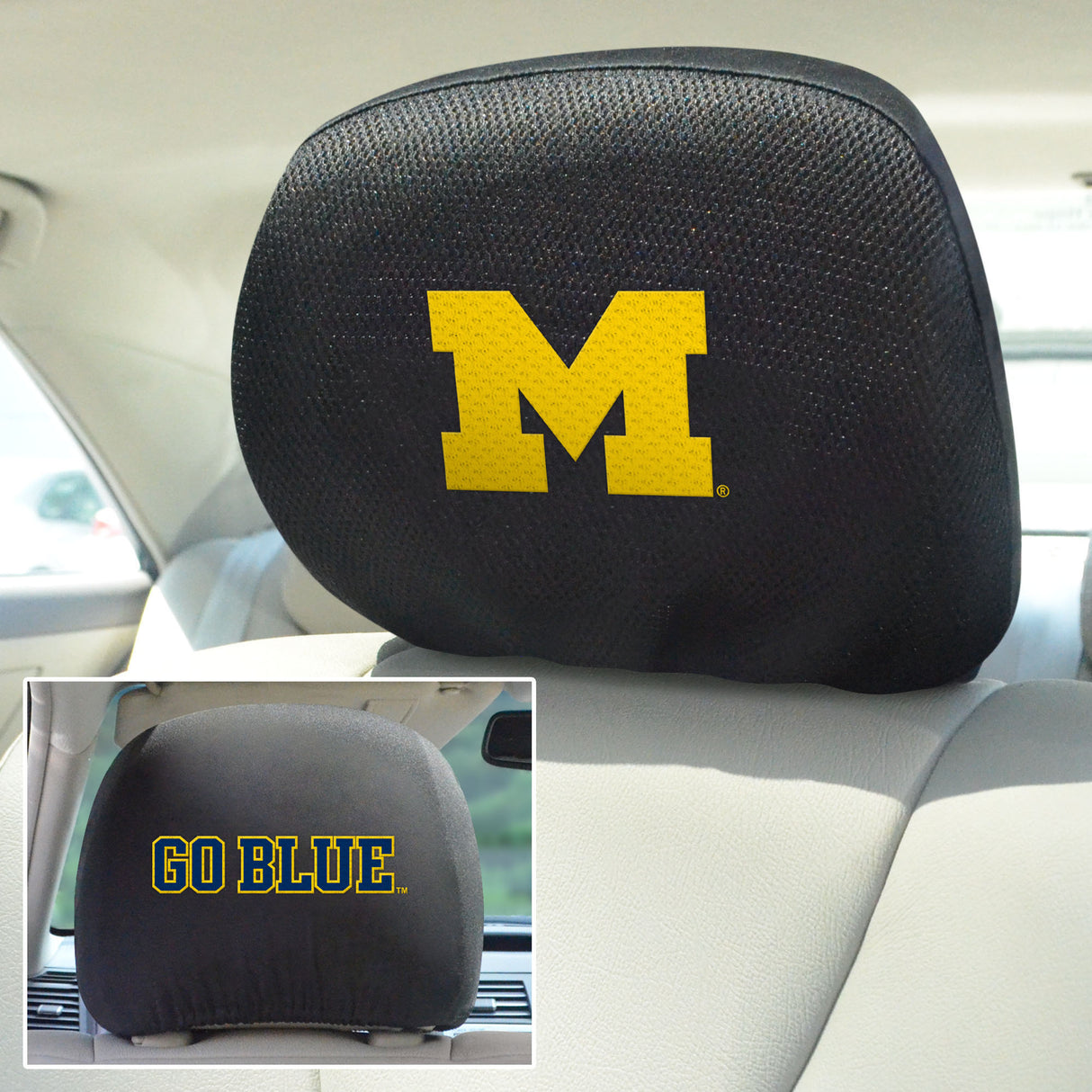 Fanmats Michigan Wolverines Embroidered Head Rest Cover Set - 2 Pieces