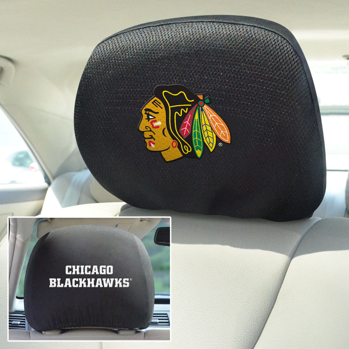 Fanmats Chicago Blackhawks Embroidered Head Rest Cover Set - 2 Pieces