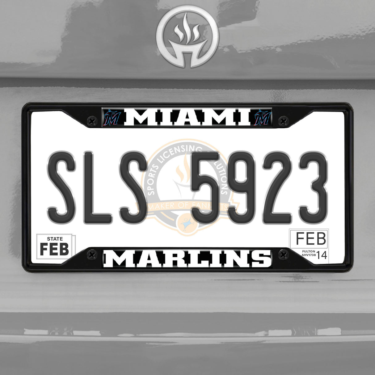 Fanmats Miami Marlins Metal License Plate Frame Black Finish