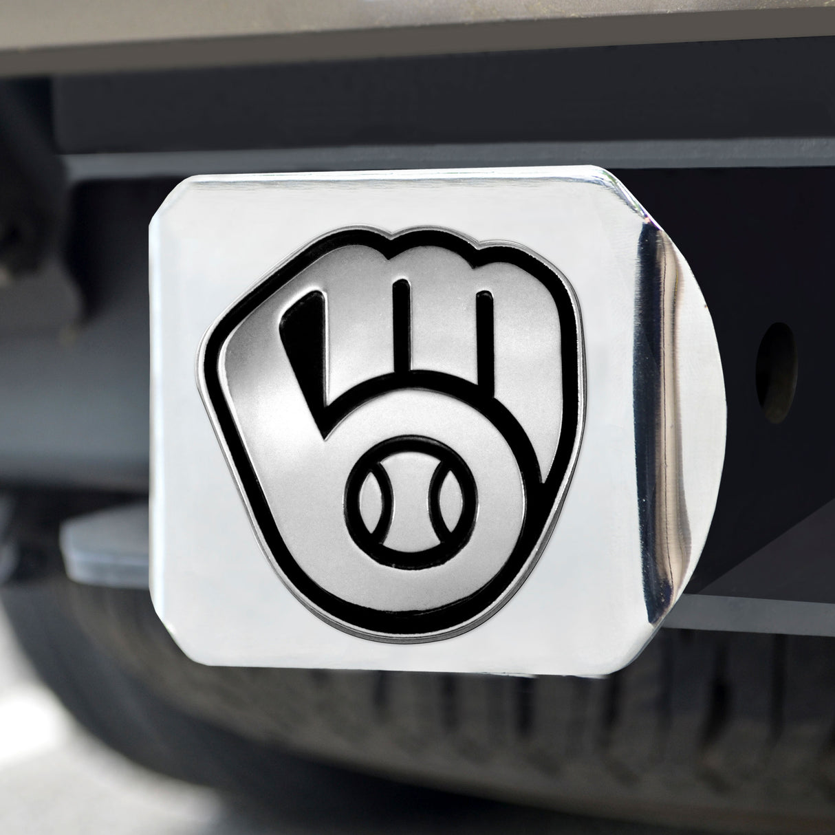 Fanmats Milwaukee Brewers Chrome Metal Hitch Cover with Chrome Metal 3D Emblem