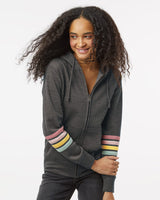 MV Sport Women's Striped Sleeves Full-Zip Hooded Sweatshirt