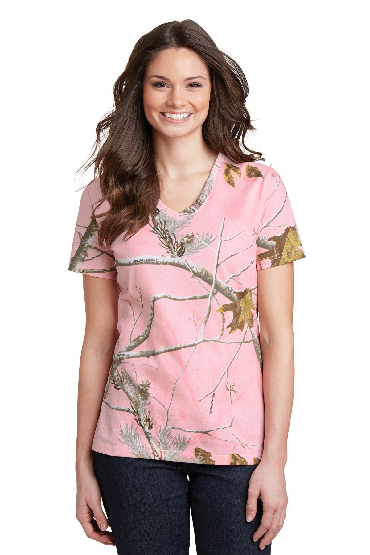 Russell Outdoors Realtree Ladies 100% Cotton V-Neck T-Shirt. LRO54V Russell Outdoors