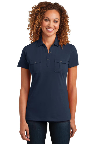 District Made Women's Double Pocket Polo. DM433