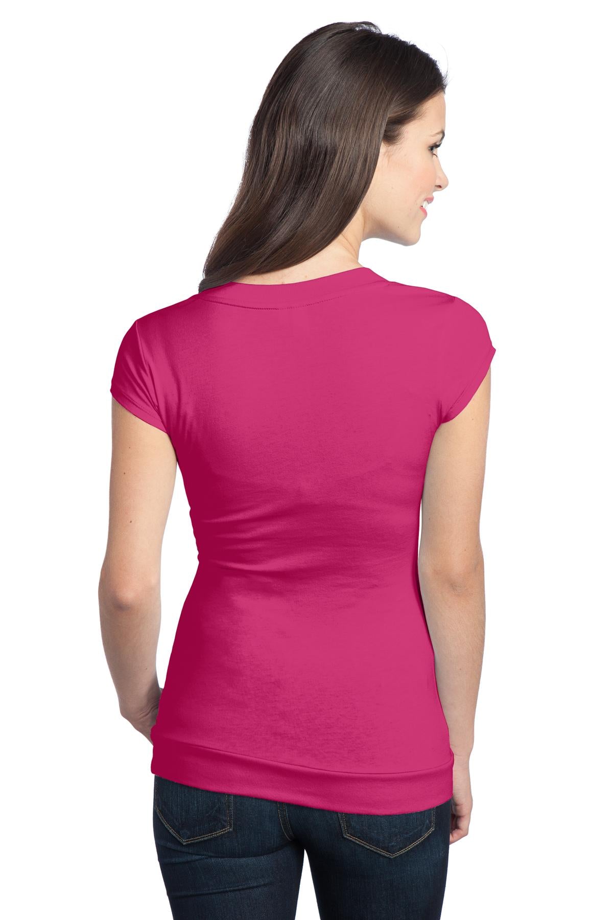 District - Juniors Cotton/Spandex Banded V-Neck Tee. DT247 District