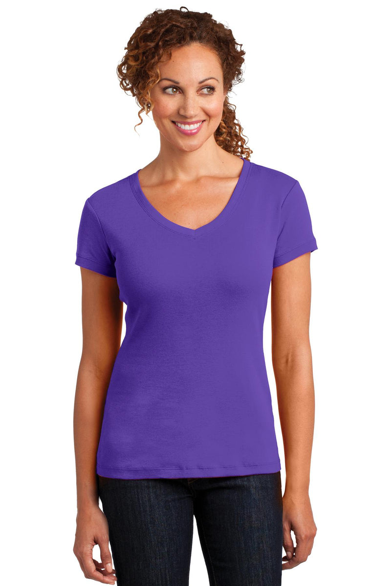 District Made Ladies Mini Rib V-Neck Tee. DM401
