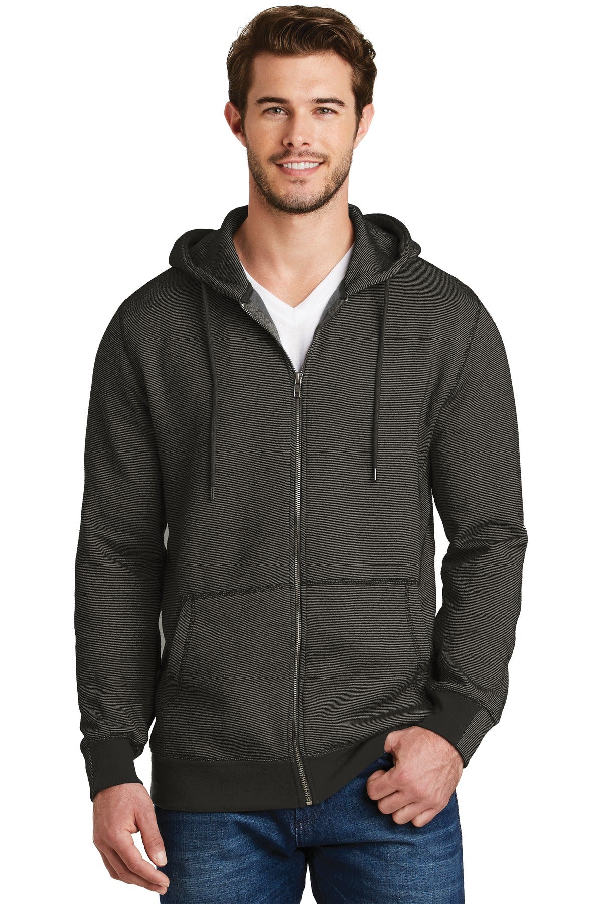 District Made - Men's Mini Stripe Full-Zip Hoodie. DM390 District