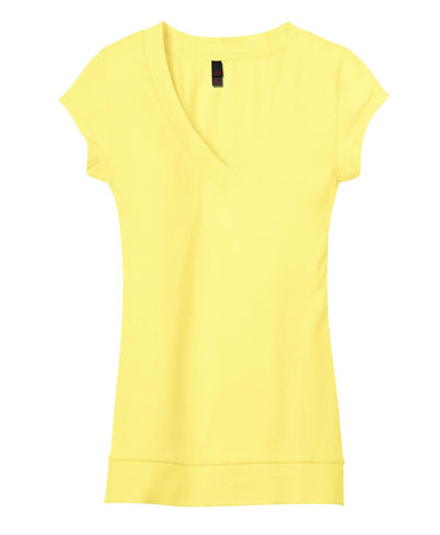 District - Juniors Cotton/Spandex Banded V-Neck Tee. DT247