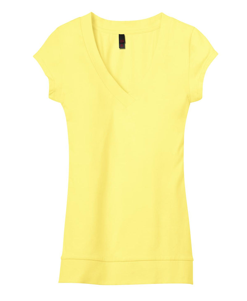 District - Juniors Cotton/Spandex Banded V-Neck Tee. DT247